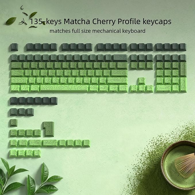 dagaladoo Matcha Green Topographic keycap Sets,Line Backlit Gradient keycaps,Shine Through Keyboard Keys,Side Printed Key caps Cherry Profile for 61/64/66/68/71/75/84/87/100/104 Mechanical Keyboards