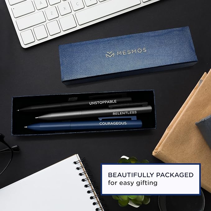 MESMOS 3Pk Luxury Fancy Pen Set, Cool Metal Ballpoint Pens, Office Supplies and Desk Accessories for Men, Unique Birthday Gifts for Men Who Have Everything, Engraved Black Ink Nice Pens