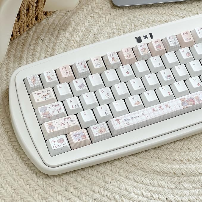 Pink PBT Keycaps 150 Keys, Little Bear Theme Dye Sublimation Keycap Set, Cute Cherry Profile Key Caps, Custom Keyboard Keycaps for ANSI/ISO Layout Cherry MX Switches Mechanical Keyboard