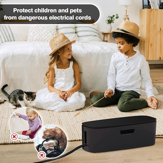 Cable Management Box, Large Cord Organizer Box to Hide Power Strip | Under Desk Cable Management, TV Computer Wires Cable Organizer, Desk Cord Hider, Baby Proofs, for Home/Office