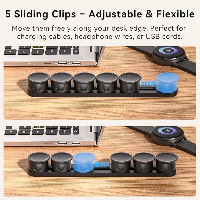 5 in 1 Magnetic Cord Organizer Set + 1 * 360°Rotating Cable Clips [ 1S Lock & Cable Smooth Adjustable] Strong Adhesive Cord Holder for Car Office Desk Cable Management, Desk Accessories for Men Women | 5 in 1 Magnetic Cord Organizer，360°Rotating Cable ...