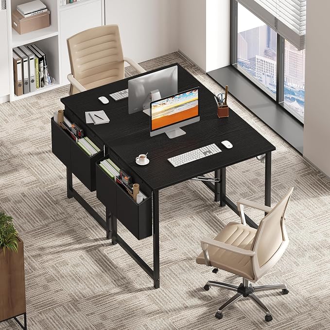 OLIXIS Small Computer Desk, 31 Inch Home Office Desks, Writing Study Craft Work Gaming Table, Computer Workstation for Small Spaces with Storage Bag and Headphone Hook for Bedroom, Black