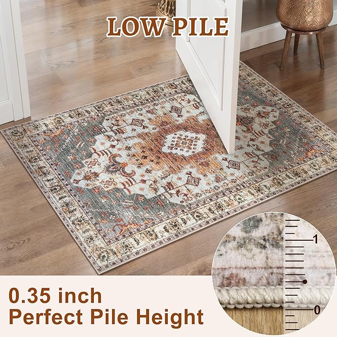 Tangsoo 5x7 Area Rug Washable Rugs for Living Room, Vintage Indoor Non Slip Large Area Rugs, Print Distressed Turmeric Carpet, Soft Low Pile Rug Foldable Floor for Bedroom Dining Room Dorm