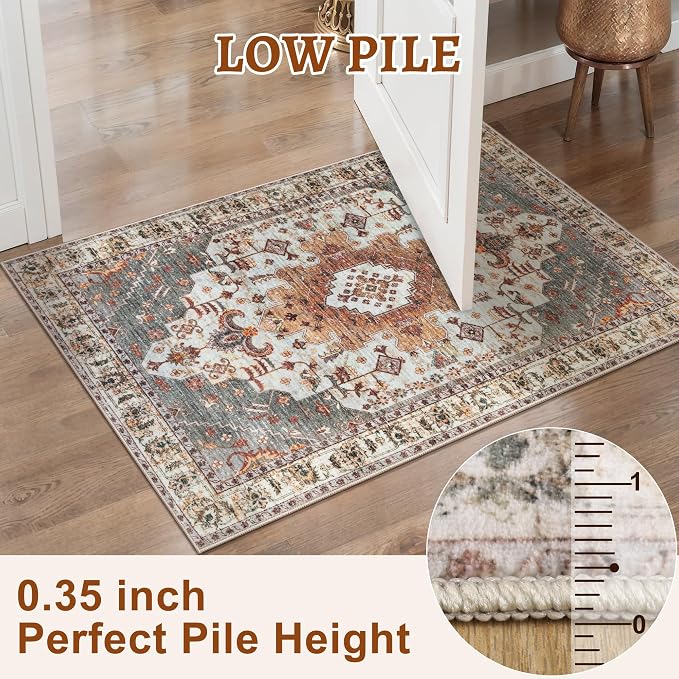 Tangsoo 2x10 Vintage Floral Geometric Runner Rug, Turmeric & Multicolor, Machine Made, Non-Slip, Washable, 0.35 Inch Pile, Rectangular, Indoor, Entryway & Living Room