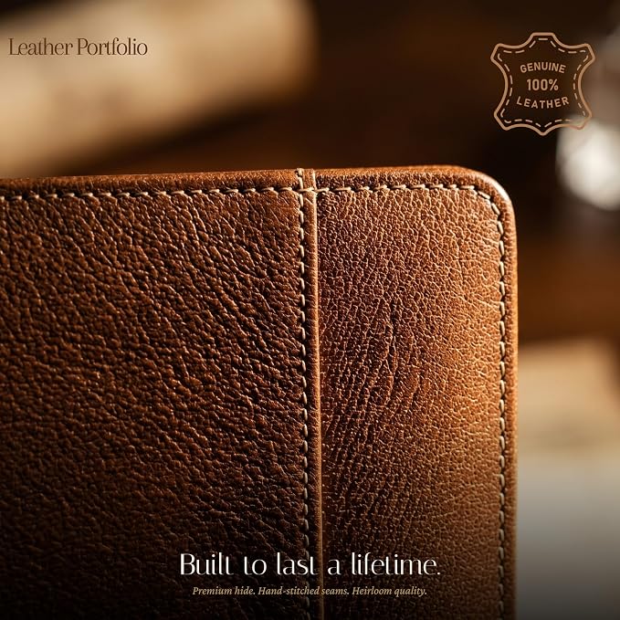 SETTINI Genuine Leather Portfolio Professional Organizer Padfolio – Resume Folder – Stylish Document Folio with Business Card Holder – Gift Portfolio for Men & Women - Birthday Gifts