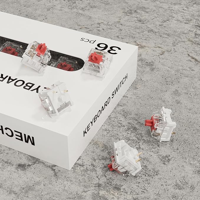 ZhouWang Red Switch 3 Pin 50gf Pre-Lubricated,Dustproof Linear Switch,Suitable for RGB,Mechanical Gaming Keyboards、MX Mechanical Keyboard(Red,36PCS)