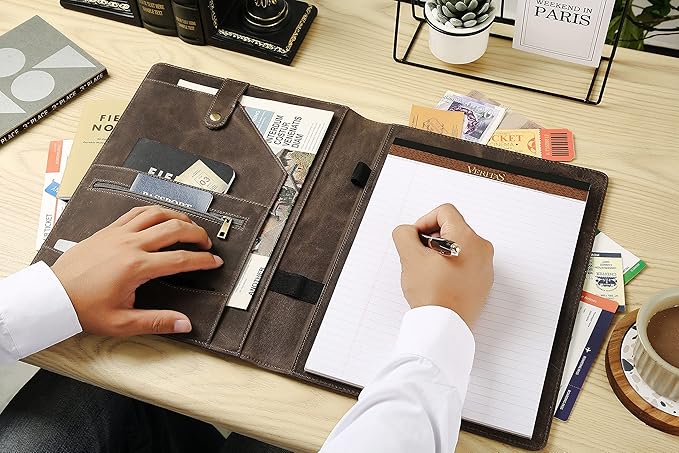 Personalized Leather Portfolio for Men, Engraved Leather Clipboard Portfolio Binder, Custom Leather Legal Pad Padfolio, Christmas Gift for His/Her (Notepad, Grey-Standard)