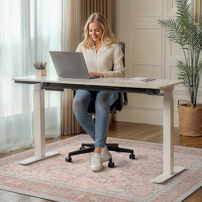 48"x72" Office Chair Mat for Hardwood Tile Floor, Under Desk Carpet Protector for Rolling Computer Chair Mat, Machine Washable Area Rug, Anti-Slip 1/5" Thick Low Pile Thin Vinyl Floor Mat, Pink