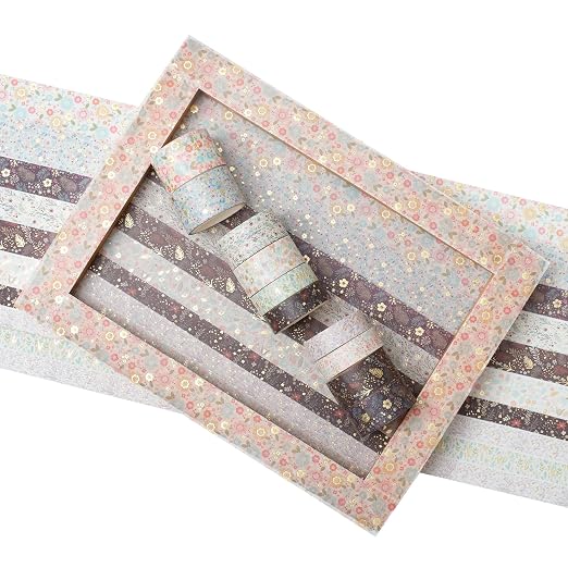 Creative Washi Tape Set 10 Rolls Gold Foil Print Decorative Masking Tapes for Arts, DIY Crafts, Journals, Planners, Scrapbook, Wrapping (Garden Maze)
