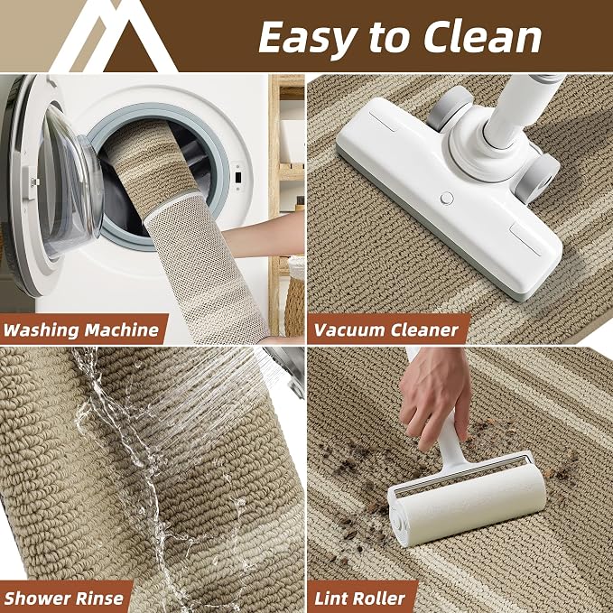 COSY HOMEER Kitchen Rugs Sets 2PCS,Non-Slip Washable Kitchen Mats for Floor,Absorbent and Stain Resistant Kitchen Runner Rugs for Kitchen Sink Laundry Entryway,20"x30"+20"x48",Beige