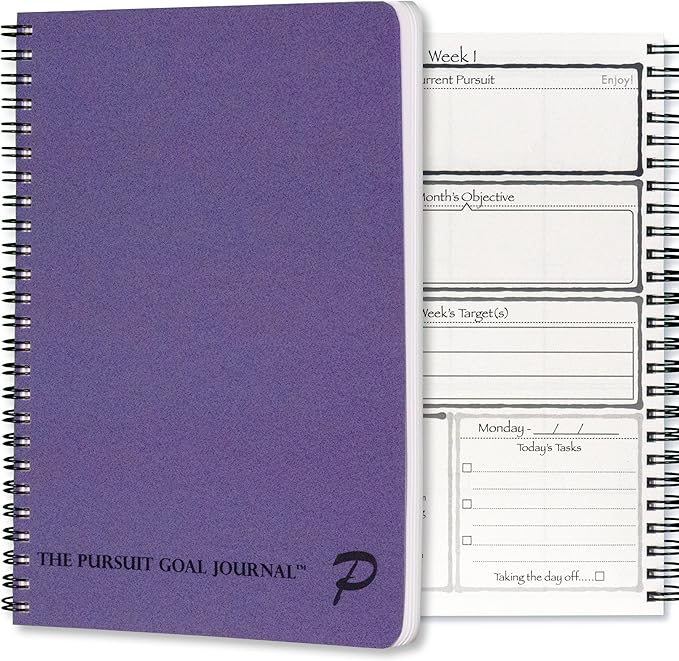 Pursuit Goal Journal - 6 Month Undated Productivity Planner for Goal Setting - Daily Planner, Weekly Planner, Monthly Planner, Notebook, 6x8.5inch (Purple)