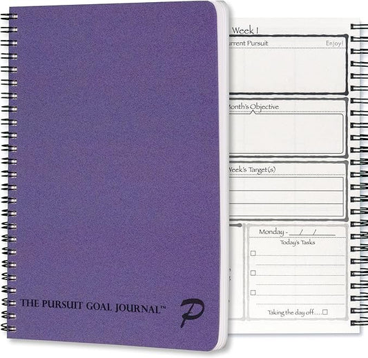 Pursuit Goal Journal - 6 Month Undated Productivity Planner for Goal Setting - Daily Planner, Weekly Planner, Monthly Planner, Notebook, 6x8.5inch (Purple)