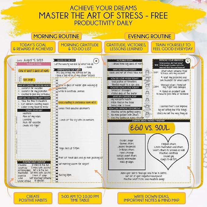 90-Day Goal Planner with Daily Journal, Gratitude & Habit Tracker | Daily Planner, Productivity, Time blocking, Manifestation & Affirmations with Vision Board, Gratitude Journal for Women & Men