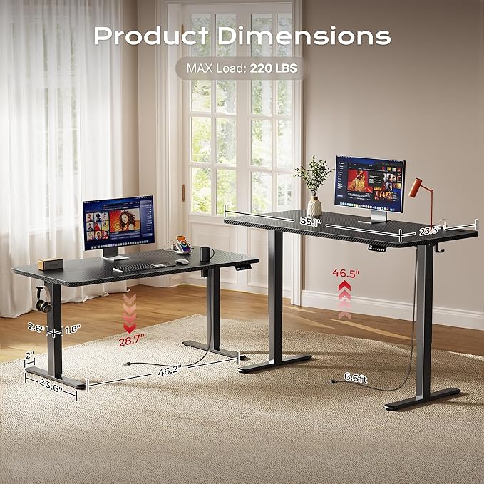 Huuger Electric Standing Desk with Power Outlets and USB-C Port, 55 X 24 Inch Height Adjustable Desk, Sit Stand Desk for Home Office, Computer & Gaming Desk with 4 Presets, Carbon Black