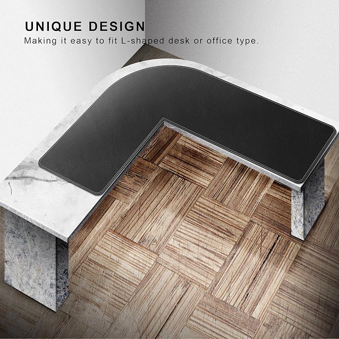 Chihein Leather Desk Mat L Shaped 61” x 80.7” x 23.6” - Big Gaming Corner Desk Pad, Non-Slip Waterproof Surface, Easy to Clean, Perfect for Office, Home (Black)
