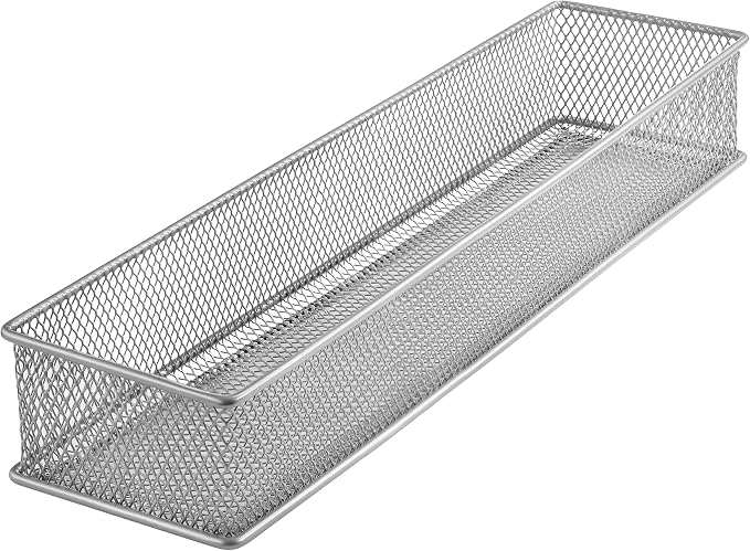 Ybm Home Silver Mesh Drawer Cabinet and or Shelf Organizer Bins, School Supply Holder Office Desktop Organizer Basket 1592s (1, 3x12x2 Inch)