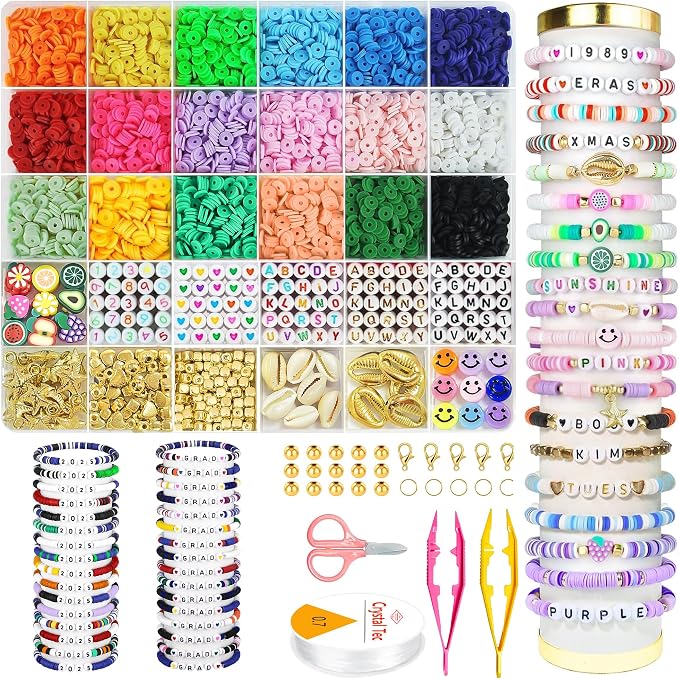 OHOME Back to School Supplies - 5300 Clay Beads Bracelet Making Kit,Arts and Crafts for Kids Ages 8-12,Easter Crafts Games Toys for 3-10 Year Old Birthday
