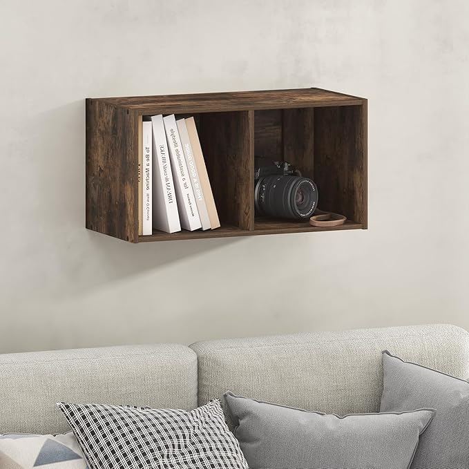 Furinno FANO 2-Cube Floating Shelves for Wall, Standing Bookshelf, Horizontal or Vertical, for Living Room, Study Room, Amber Pine