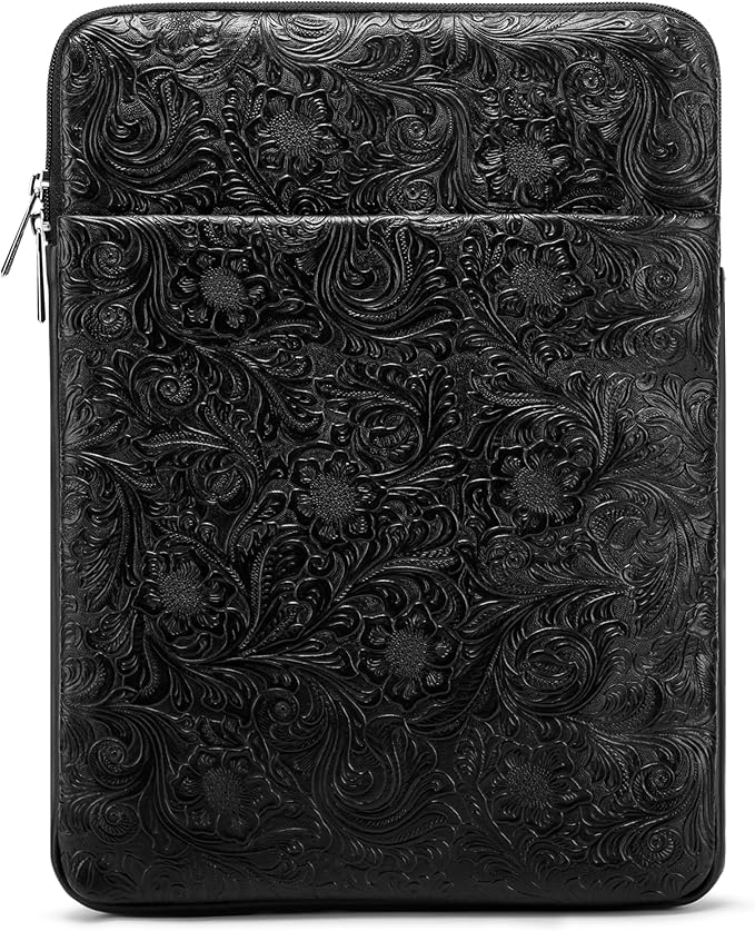 Kinmac 360° Protective Vertical Laptop Sleeve Case Cover Bag (Paisley Black PU, 15 inch-15.6 inch)