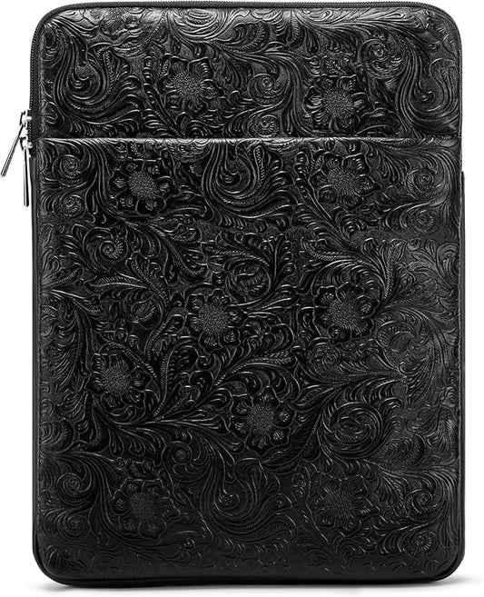 Kinmac 360° Protective Vertical Laptop Sleeve Case Cover Bag (Paisley Black PU, 15 inch-15.6 inch)