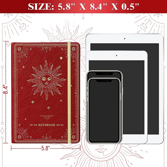 Artfan Ruled Notebook/Journal – Premium Thick Paper Faux Leather Classic Writing Notebook with Pocket + Page Dividers Gifts, Banded, Large, 144 Pages, Hard Cover, Lined (5.8 x 8.4) - Red