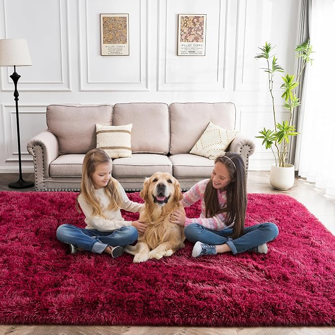 Awaytail 2x3 Rug - Non-Slip for Living Room - Height Pile 1.4" Plush Rug - Fluffy Throw Rugs Carpet for Bedroom - Burgundy