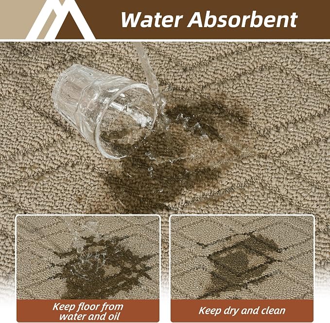 COSY HOMEER Kitchen Rugs 24"x35" Non-Slip Washable Kitchen Mats for Floor Polypropylene Absorbent Kitchen Floor Mat for Kitchen Sink Entryway,Beige