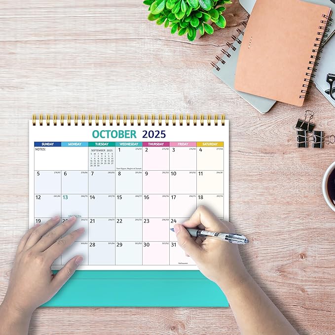 Desk Calendar 2025-2026 - Standing Flip Desktop Calendar 2025-2026, 18 Months Jul 2025 - Dec 2026, 10" x 8", Large with Notes, To-Do, Yearly Overview, Thick Paper, Great for Easy Planning - Multicolor
