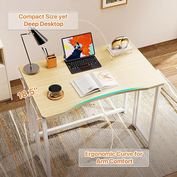 Huuger Folding Desk with Storage Shelf, 31.5 Inch Foldable Computer Table for Small Spaces, Space Saving Sofa Table for Couch, Writing Work Office Computer Desk, Easy to Fold, Oak