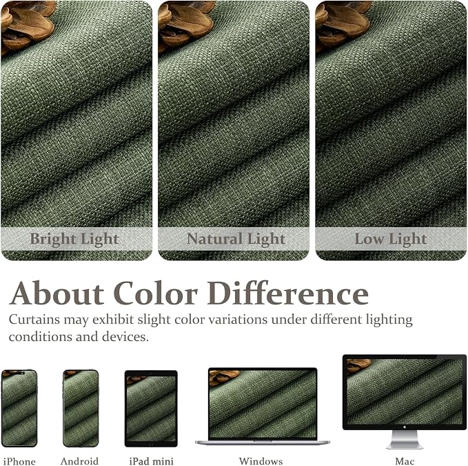 Extra Long Olive Green Blackout Floor Length Curtains 108 Inches Long for Bedroom, Pinch Pleated Privacy Light Blocking Double Layer Linen Soundproof Modern Drapes for Large Windows 2 Panels Set Loden