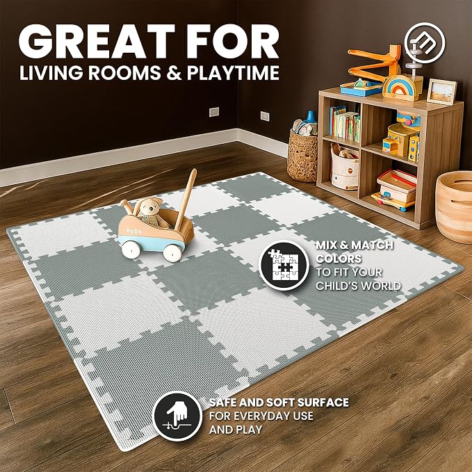bemaxx Gym Mats Set - 18 pcs EVA Interlocking Foam Floor Tiles (12.6"x12.6"x0.4") 18sqft Protective Gym Flooring Sports Home Workout Exercise Mats Puzzle Garage Fitness Play-Room Pool Treadmill Bike