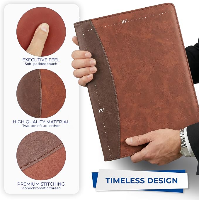 Samsill Two-Tone Padfolio Portfolio Folder, Professional Resume and Document Organizer with 8.5 x 11 Writing Pad, Business Card Pockets and Pen Holder, Faux Leather, Brown/Dark Brown