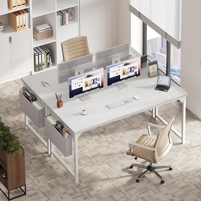 OLIXIS 63 Inch Computer Desk for Home Office, Writing Study Craft Gaming Table, Modern Computer Workstation with Storage Bag and Headphone Hook for Bedroom Small Spaces, White