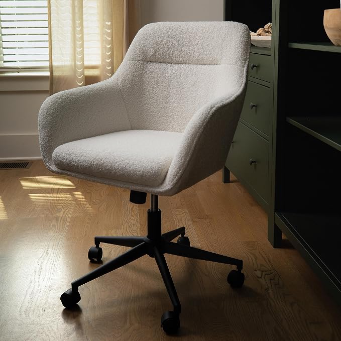 Martha Stewart Rayna Upholstered Office Chair, White | Oil Rubbed Bronze Frame