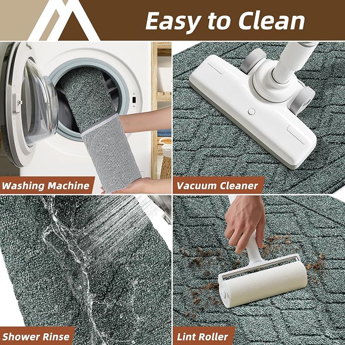 COSY HOMEER Kitchen Rugs Sets 2PCS,Non-Slip Washable Kitchen Mats for Floor,Absorbent and Stain Resistant Kitchen Runner Rugs for Kitchen Sink Laundry Entryway,20"x30"+20"x48",Heather Green
