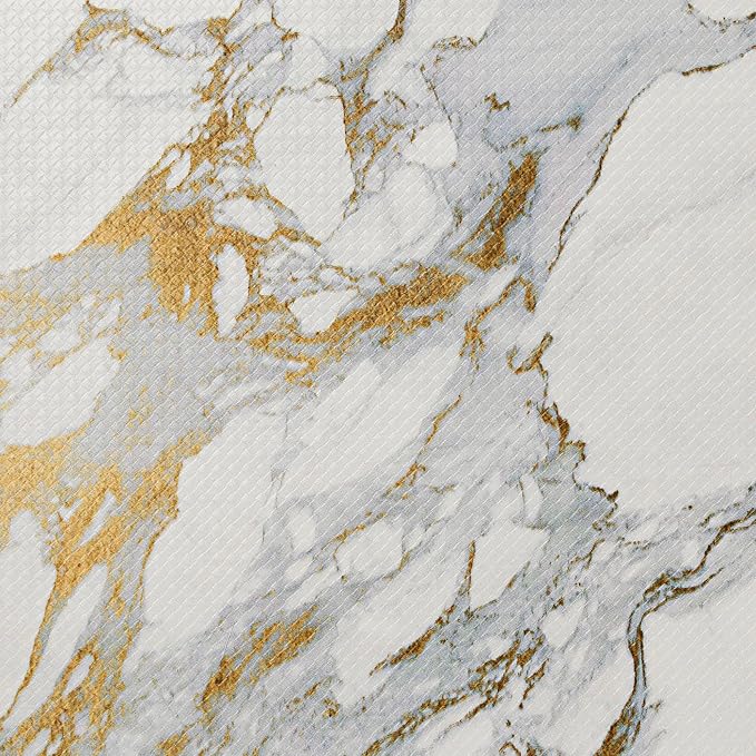 Home Dynamix Cozy Living Modern Marble Runner Anti-Fatigue Kitchen Mat, Non-Slip Floor Mat, Padded Standing Desk Mat, Gold/White, 17.5"x55"