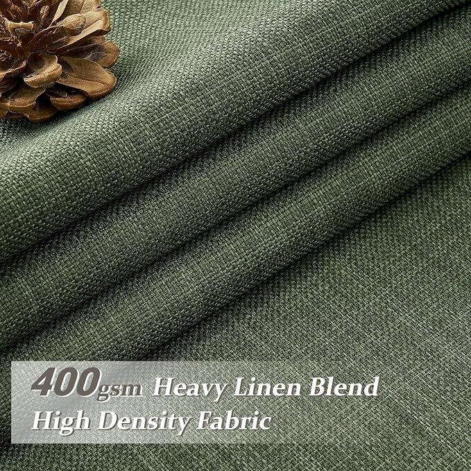 Loden Dual Layer Heavy Linen Blackout Curtains 96 Inches Long 2 Panels for Living Room, Memory Trained Pinch Pleated Olive Green Insulated Farmhouse Windows Drapes 96 Inch Length with Track System