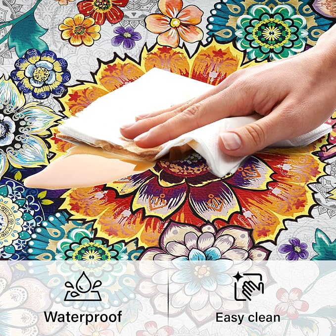 Floral Kitchen Rugs Mats for Floor 2 Piece Flowers Anti Fatigue Kitchen Mats Non Slip Cushioned Comfort Standing Mat for Sink, Office, Laundry, 17.3x28+17.3x47 Inch