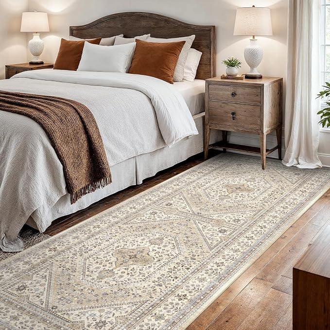 2x7 Runner Rug for Hallway Washable: Non Slip Kitchen Rugs with Rubber Backing Soft Waterproof Wide Mats Stain Resistant Low Pile Carpet for Entryway Bedroom Bathroom Laundry Home Decor Beige/Gray