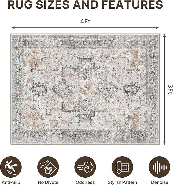 36"x48" Office Chair Mat for Hardwood Tile Floor, Under Desk Carpet Protector for Rolling Computer Chair Mat, Machine Washable Area Rug, Anti-Slip 1/5" Thick Low Pile Thin Vinyl Floor Mat, Taupe