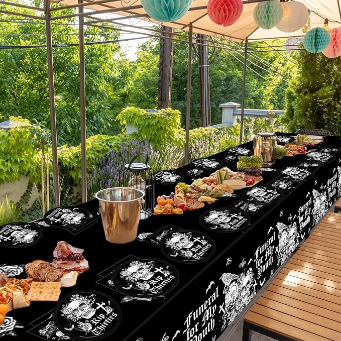 Death To My 30s Birthday Party Supplies Serves 24 Rip 30s Party Decorations 40th Paper Plates Napkins Disposable Black 40th Birthday Tablecloth Set Tableware Kit for My Youth Funeral