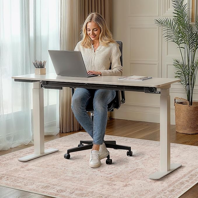 36"x60" Office Chair Mat for Hardwood Tile Floor, Under Desk Carpet Protector for Rolling Computer Chair Mat, Machine Washable Area Rug, Anti-Slip 1/5" Thick Low Pile Thin Vinyl Floor Mat, Light Pink
