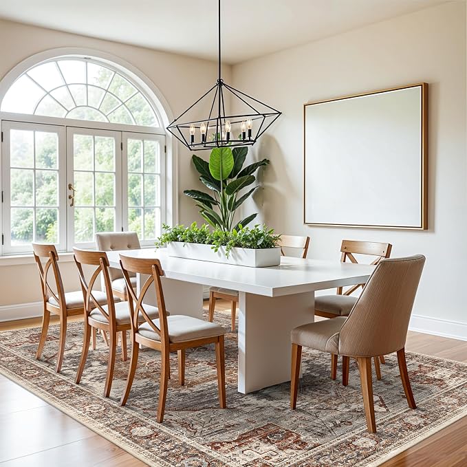 Living Room 7x9 Area Rugs - Washable Area Rug with Non Slip Backing Low Pile Soft Carpet for Bedroom Vintage Rugs Indoor Ultra-Thin Carpets Home Decor Decoration Mat 7x9 Brick