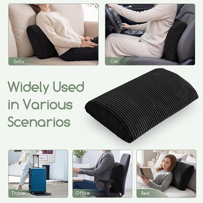 Lumbar Support Pillow for Recliner Chair/Accent Chair/Couch, Extra Large Memory Foam Back Support Cushion for Elderly, Recliner Cushions for Back Rest, Pain Relief, Reading, Washable Cover, Black