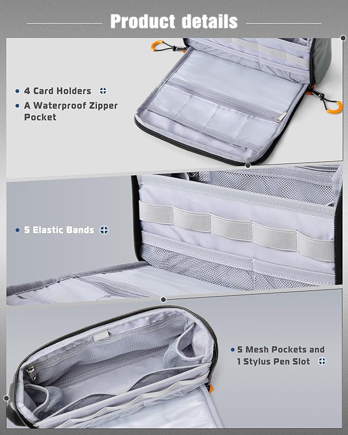 Smasrob Electronics Organizer Travel Case, Tech Bag Charger Pouch, Gray | Water Resistant, Elastic Bands, for Cord, Cable, SIM Cards, Phone, Airpods