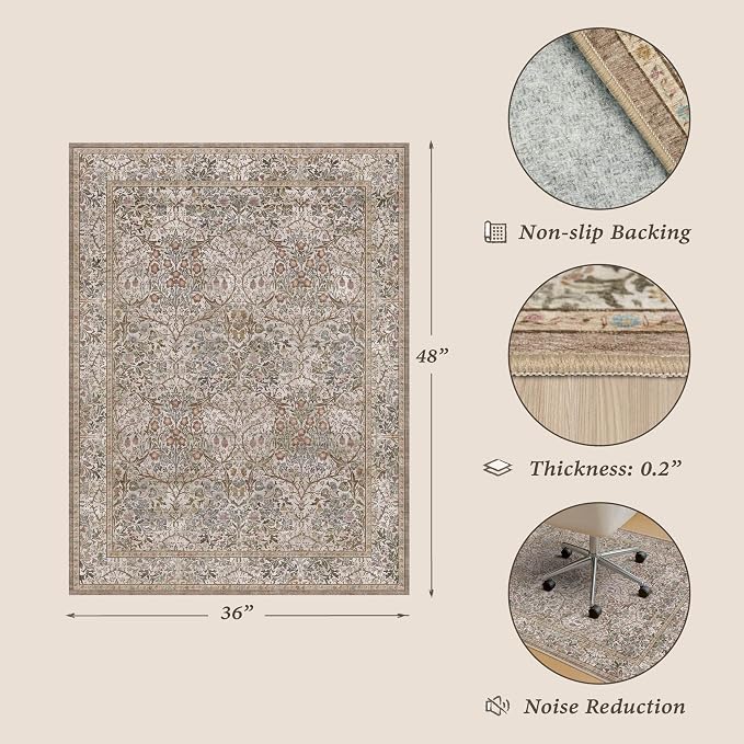 JTJ Washable 3'x4' Moss Office Chair Mat for Hardwood Floors, Non-Slip Low Pile Desk Rug, 36"x48" Small Area Rug for Computer Desk Home Office, Machine Washable WFH Essential for Dorm Room
