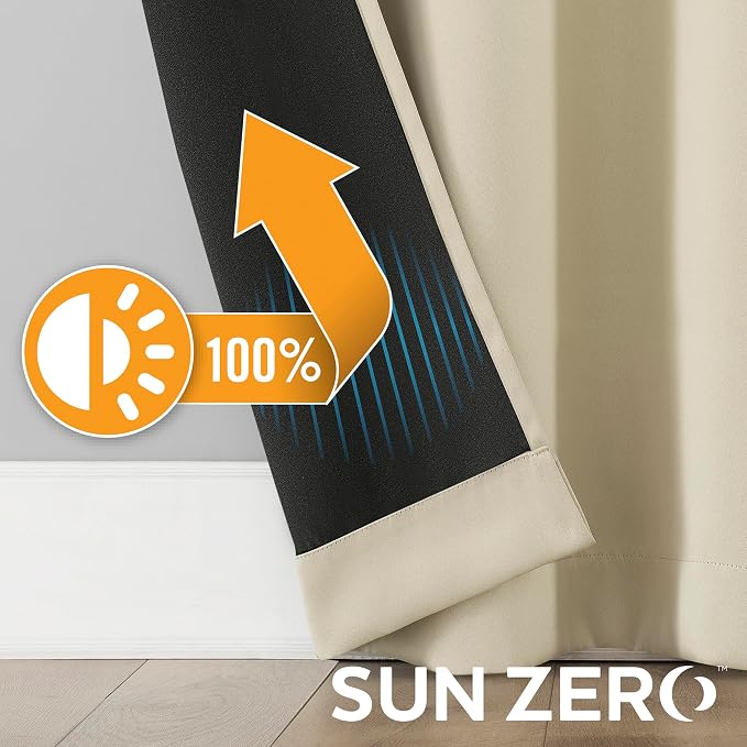 Sun Zero Nordic 2-Pack Theater Grade Noise Reducing Extreme 100% Blackout Grommet Curtain Panel Pair, 52" x 108, Cream Off-White