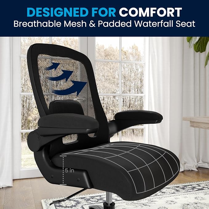 Flash Furniture Big & Tall Mesh Swivel Office Chair, Black | Mesh Back, Lumbar and Back Support, Flip-Up Arms