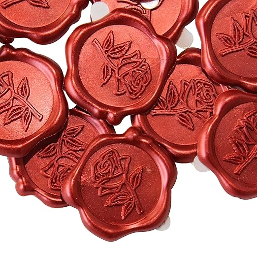 50pcs Red Rose Wax Seal Stickers, Rose Wax Seal, Red Rose Stickers for Envelopes, Waterproof, for Wedding Invitation, Christmas