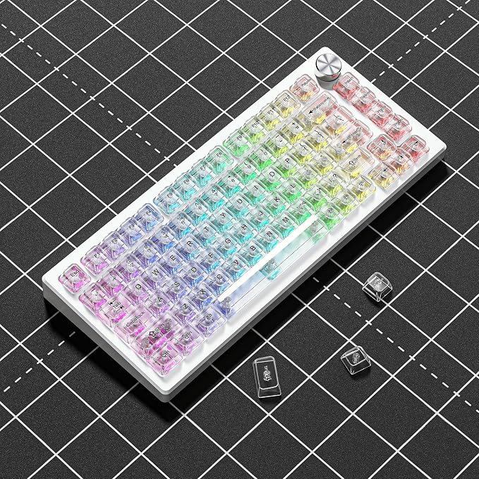 dagaladoo Clear keycaps,Transparent Keyboard keycaps,Jelly Key caps Set,Shine Through keycap，MDA Profile Keyboard caps for Mx Switches Mechanical Keyboard(White)